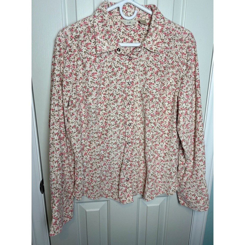 J Jill Women's Size L Snap Button Up Shirt Corduroy Floral Cotton
